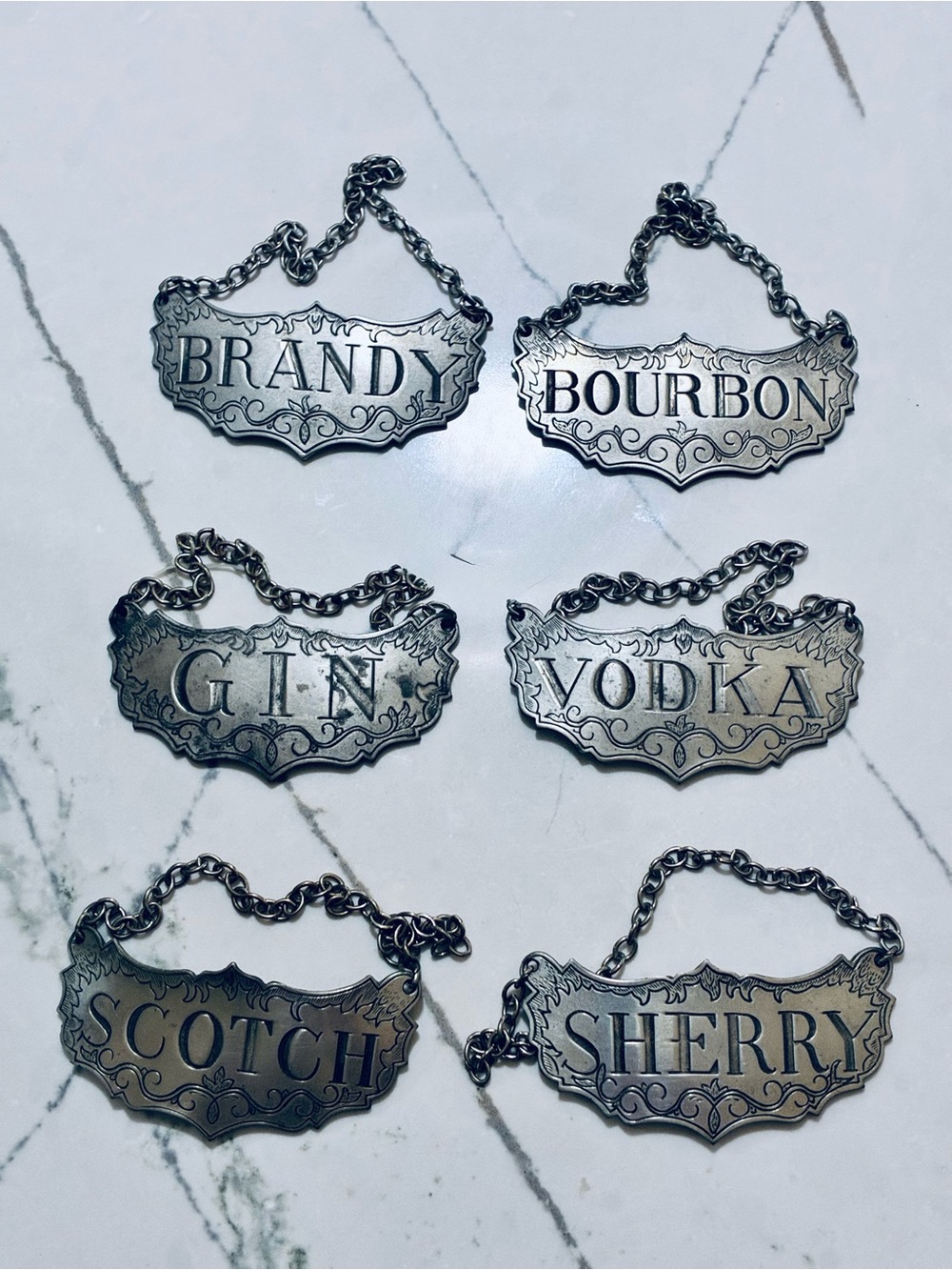 Stieff Pewter Historic Newport Approved Decanter Tags Set of 6